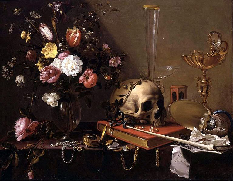 Adriaen Van Utrecht Vanitas - Still Life with Bouquet and Skull